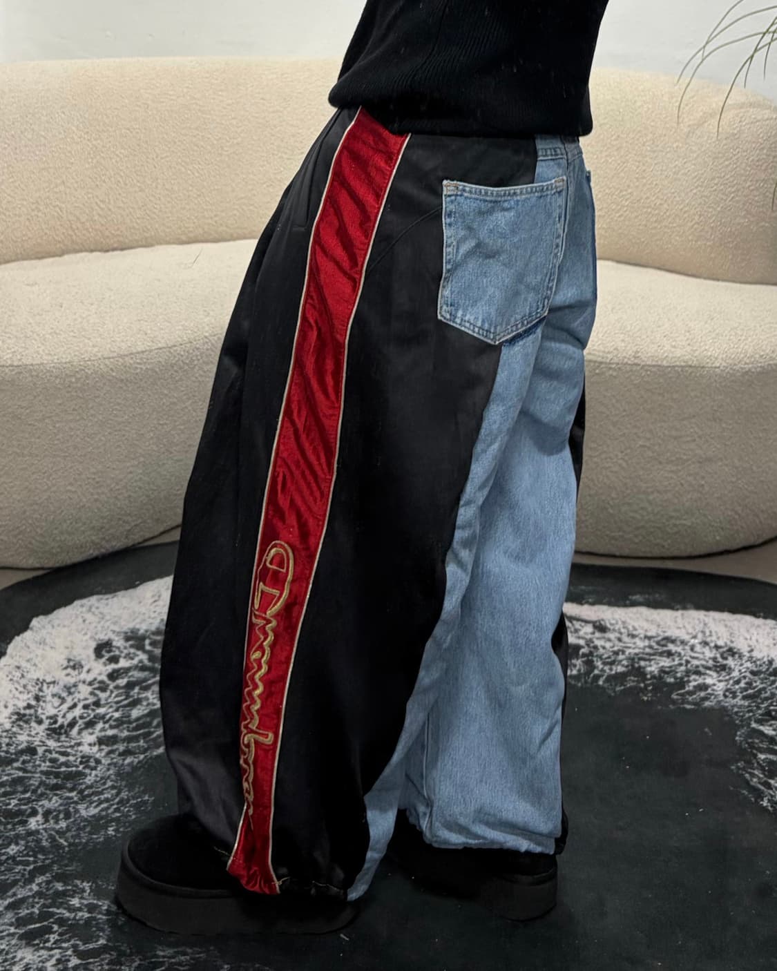 90s Champion 데님 믹스 와이드 팬츠 상품이미지3