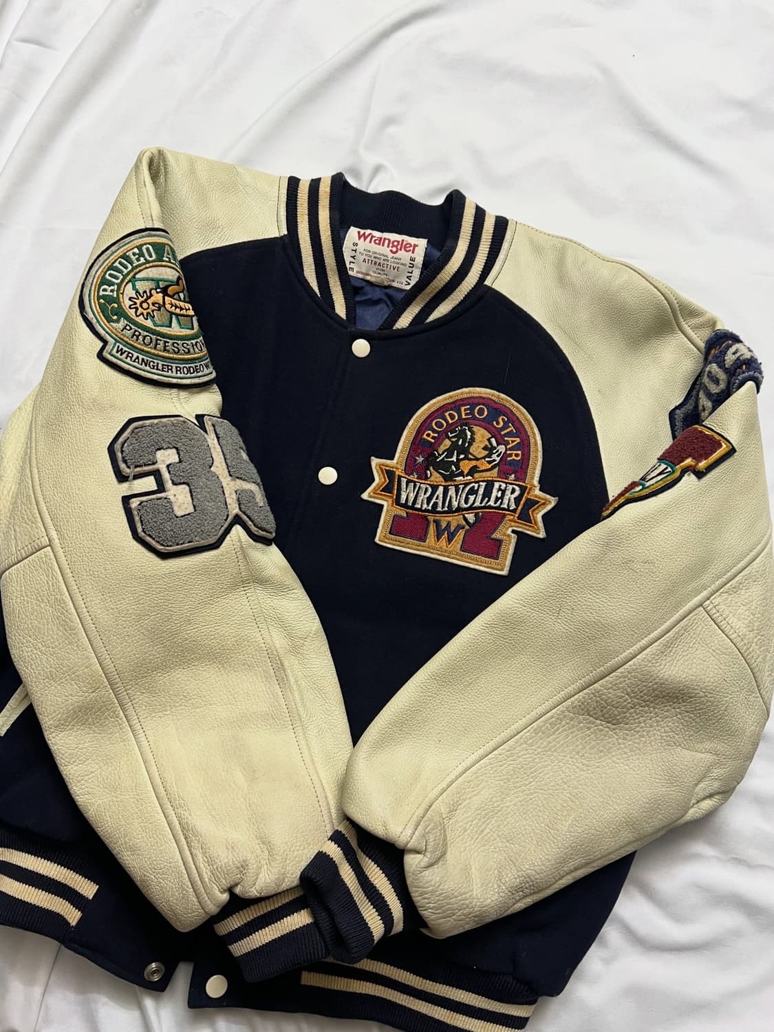 90s 랭글러 가죽 바시티 자켓 상품이미지8