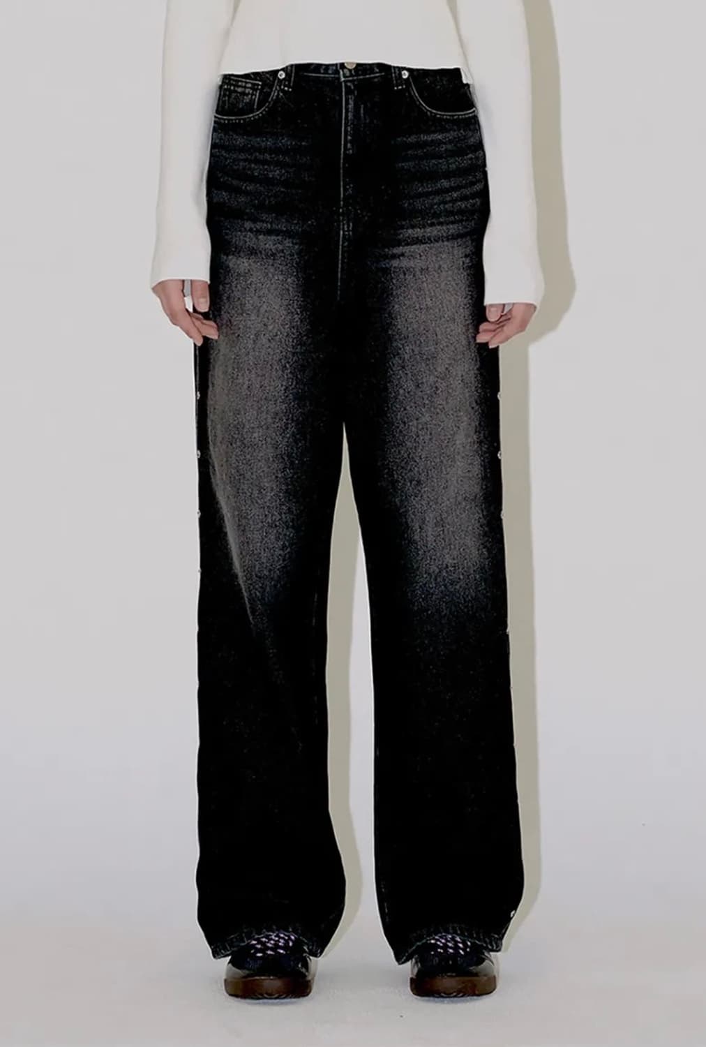 Side Fasten Denim Pants (Black) 상품이미지2