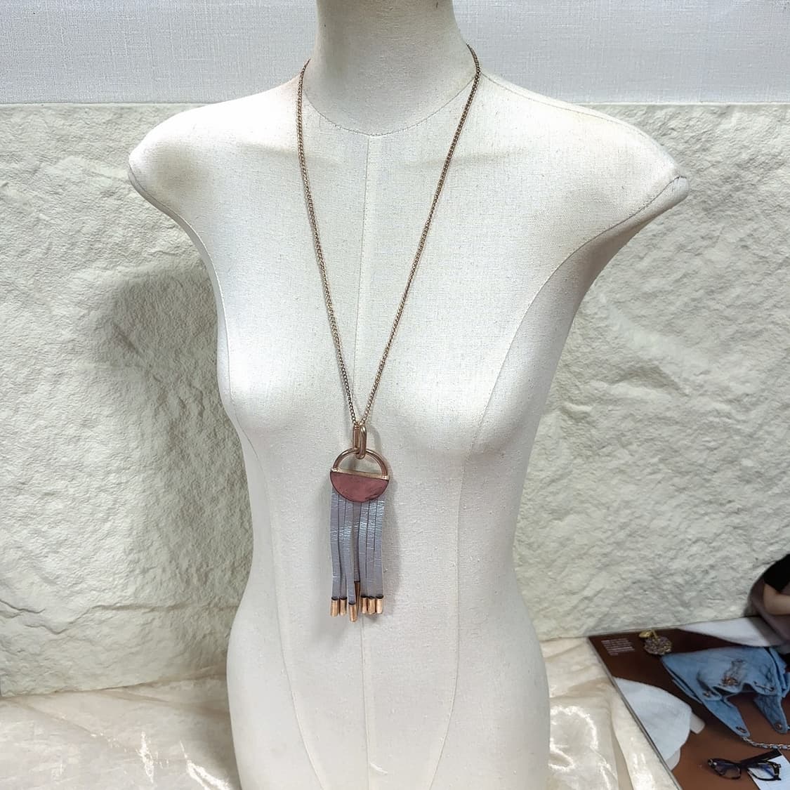 빈티지 쇠가죽 태슬 쿠바체인 목걸이 상품이미지1