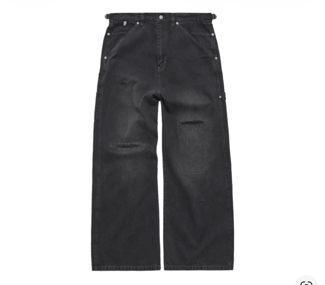 폴리테루 데미지드 카펜터 팬츠 워시드 블랙 상품이미지1
