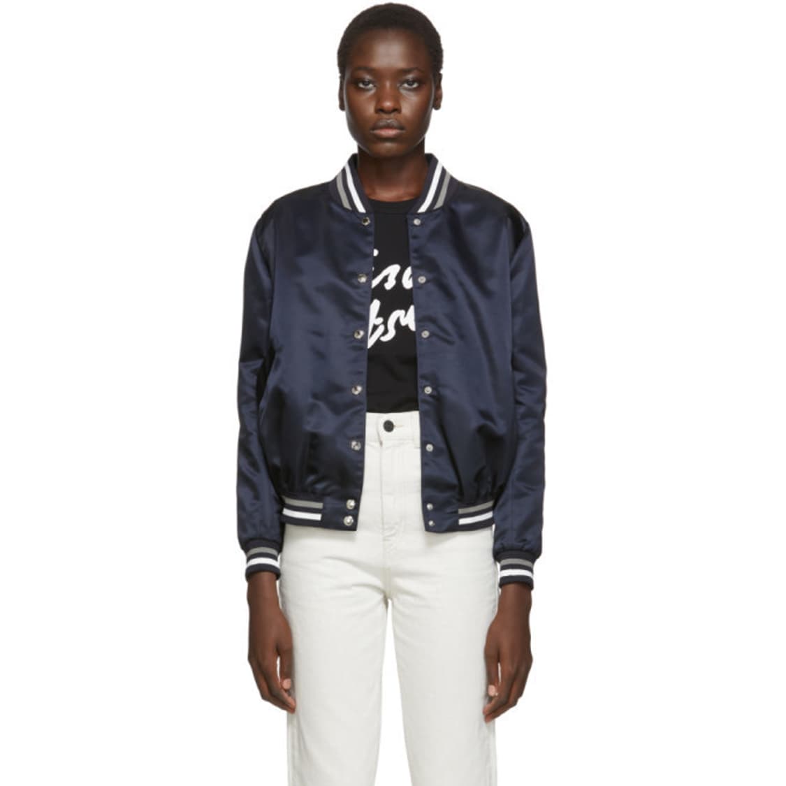 메종키츠네 Satin teddy jacket - navy 상품이미지2