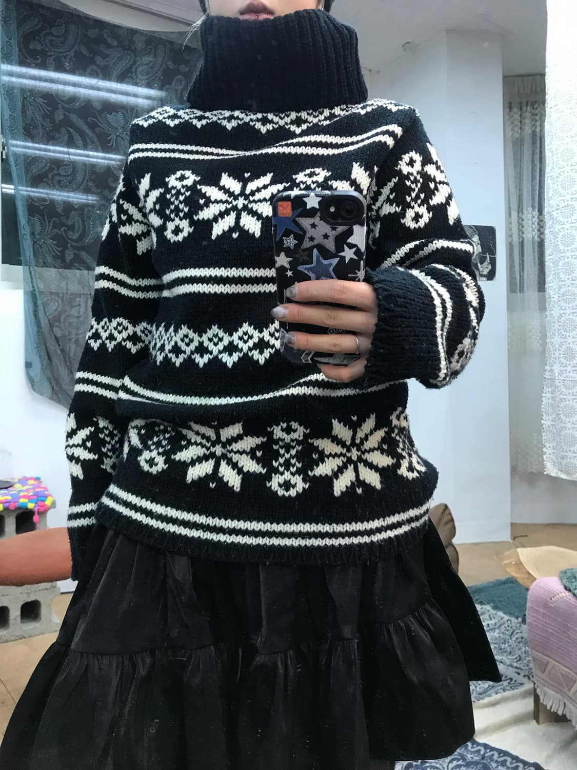 빈티지 여성 에스닉 목폴라 네이비 니트  상품이미지2