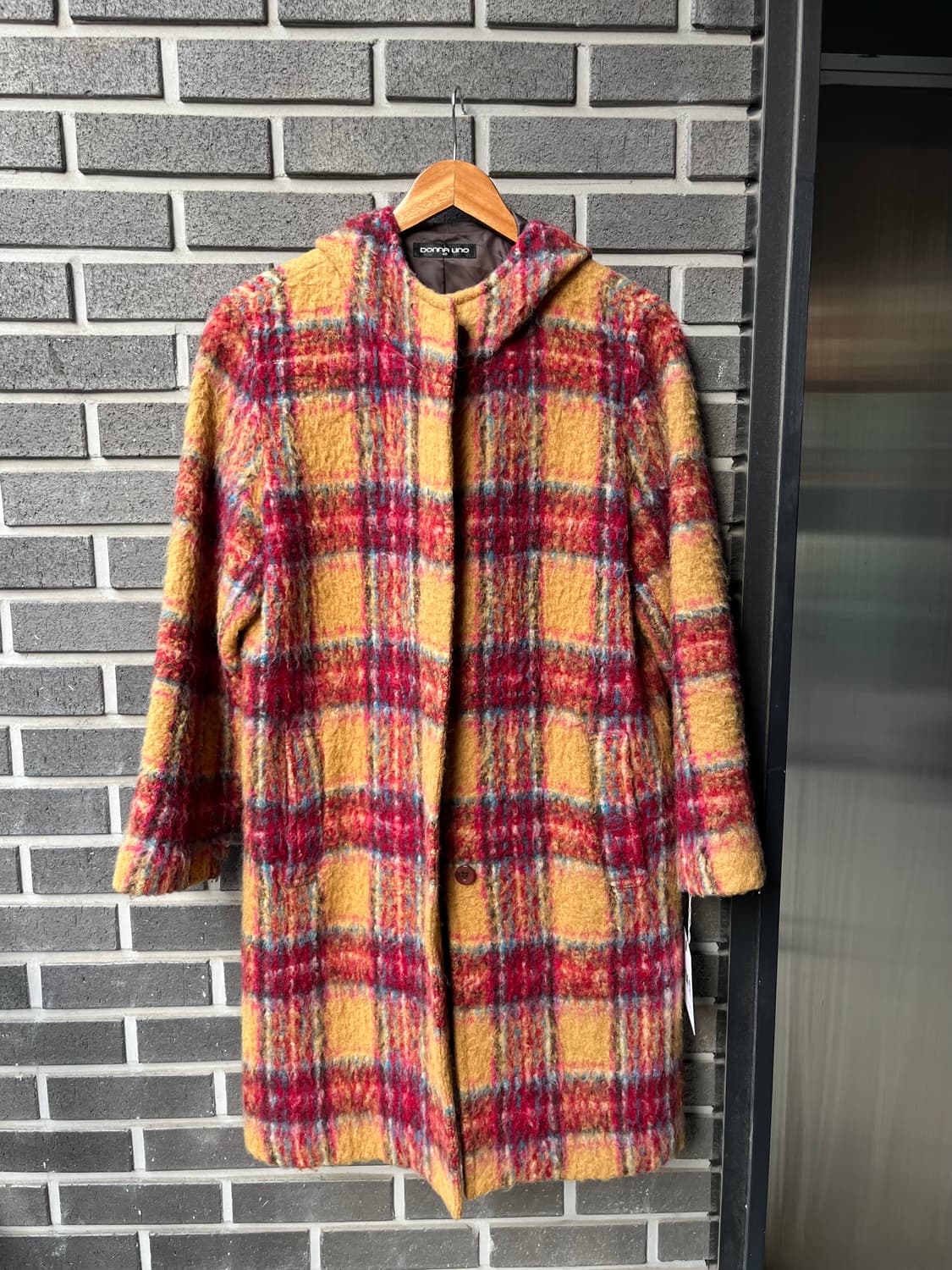 DONNA UNO 헤어리 체크패턴 미디 코트 상품이미지4