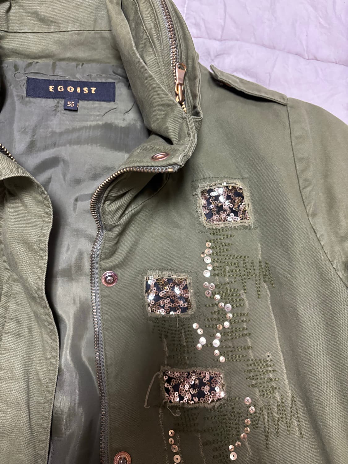 에고이스트 스팽글 자수 빈티지 야상 점퍼 상품이미지2