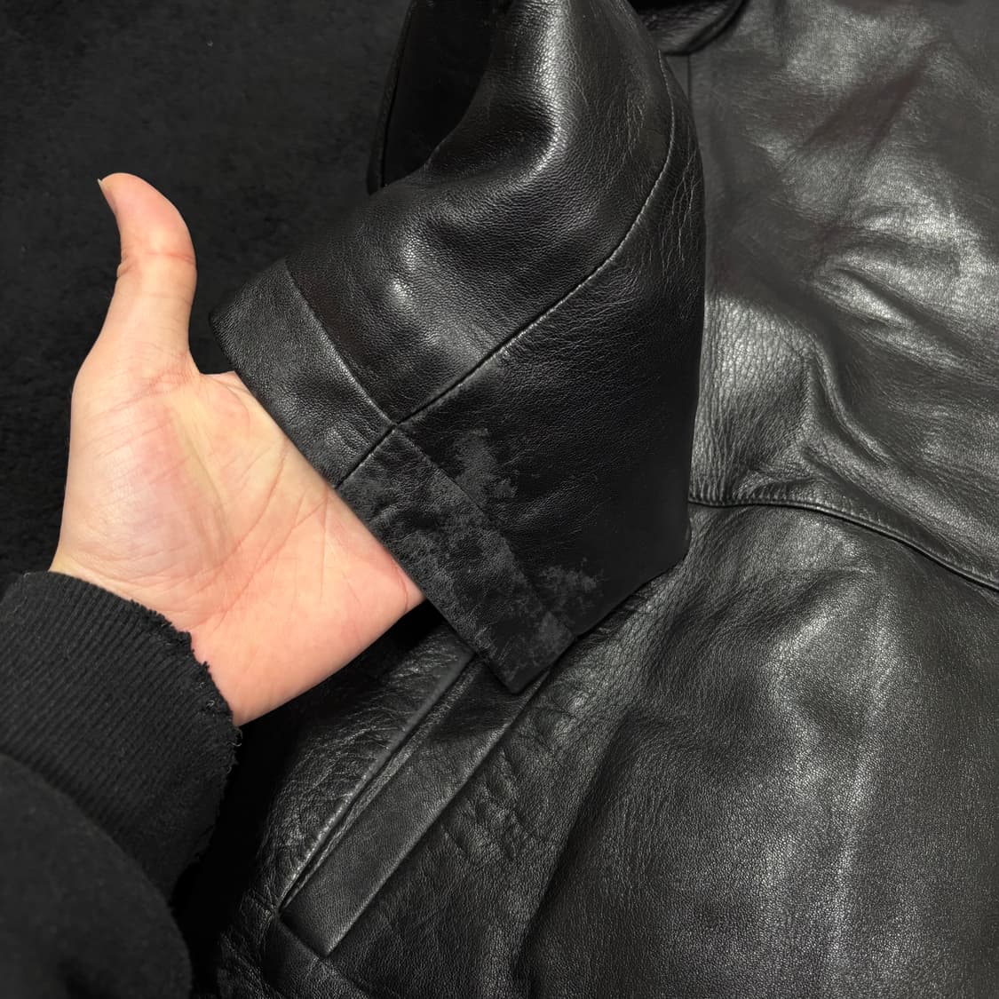 95-100 런던포그 블랙 양가죽 천연모피 무스탕 레더자켓 상품이미지5