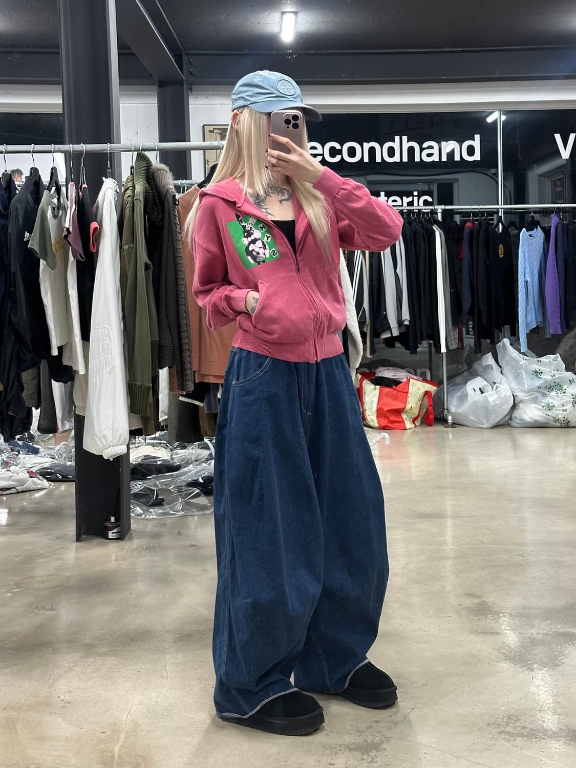 히스테릭 글래머 버니 프린팅 후드 니트 집업 상품이미지3