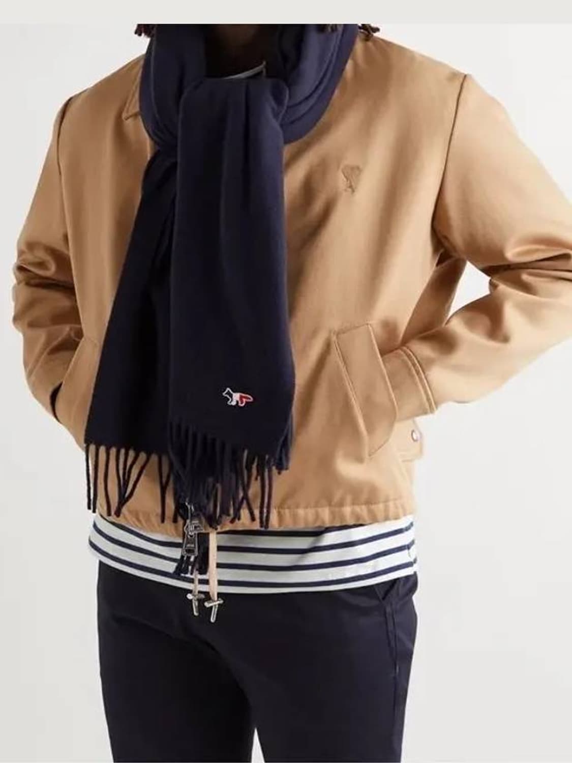 메종 키츠네 트리컬러 폭스 울 머플러 네이비 상품이미지3