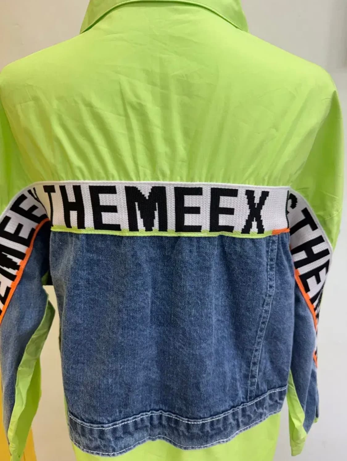 네온 라임 스마일 패치 데님배색 롱셔츠 / 유니크 스트릿 셔츠자켓 상품이미지8