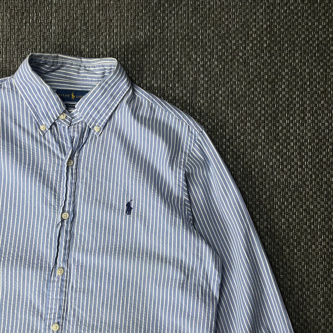폴로랄프로렌 블루 스트라이프 린넨코튼 셔츠 M 상품이미지3