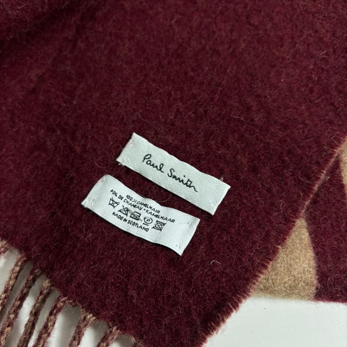 OS 폴스미스 베이지 버건디 캐시미어100% 머플러 상품이미지4