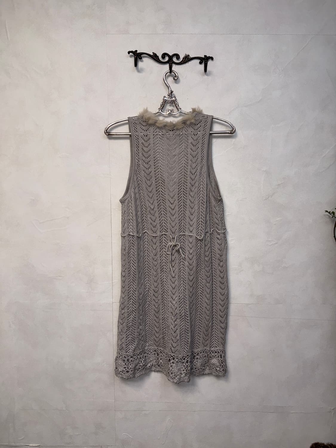 Gray rabbit fur trimming crochet vest  상품이미지6