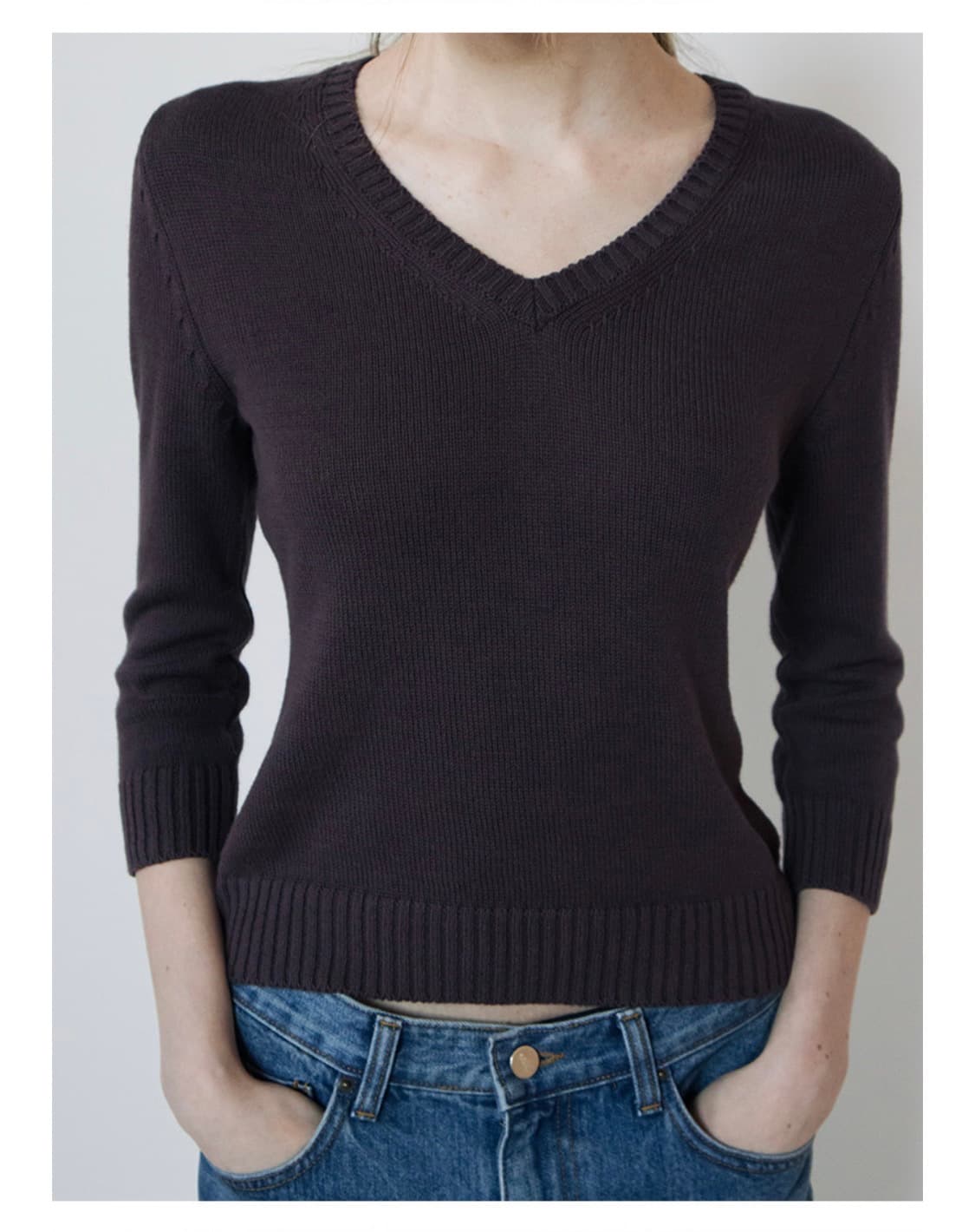 리포스 코튼 브이넥 니트(퍼플) 상품이미지2