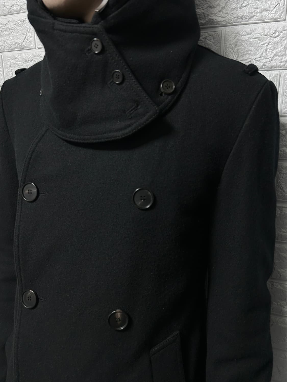 우영미 더블 브레스티드 하이넥 울 코트 상품이미지2