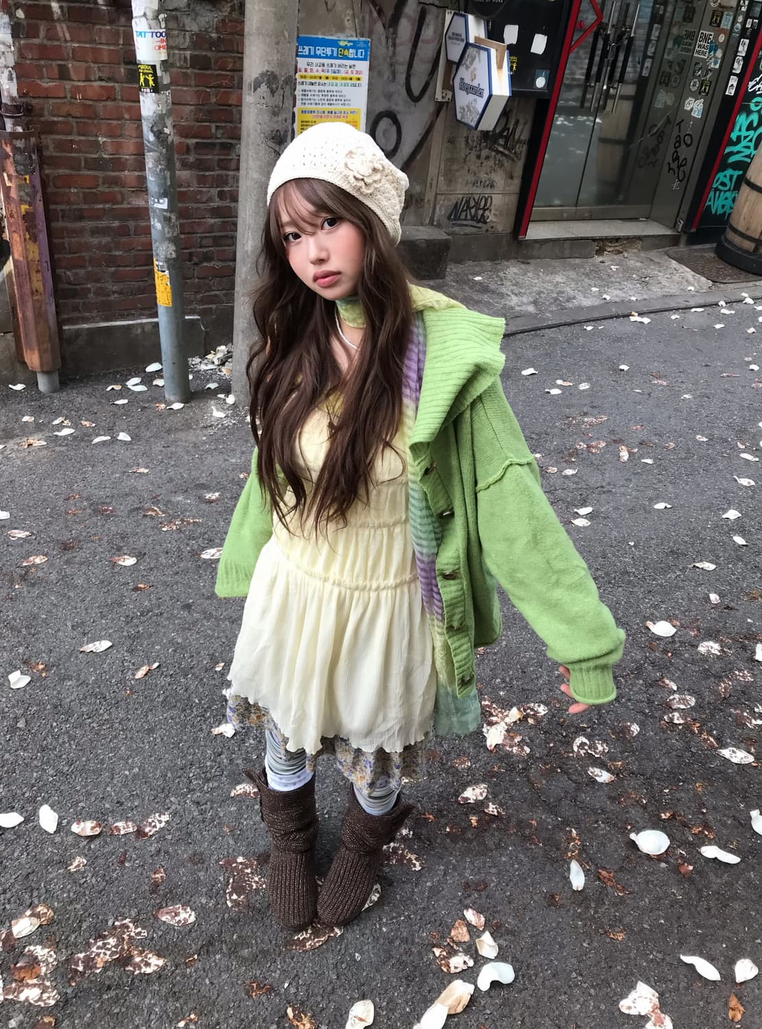 컬러 하구미 모리 원피스 잔꽃 봄 가디건 코디세트 상품이미지2