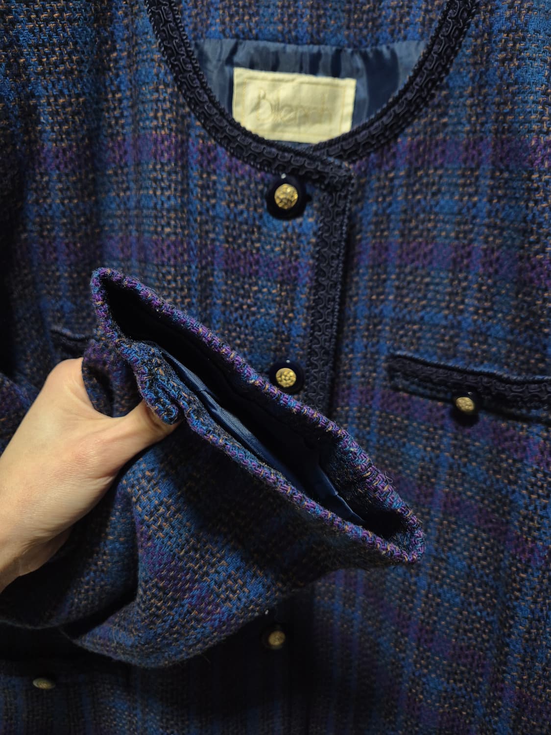 체크 패턴 트위드 빈티지자켓 상품이미지5