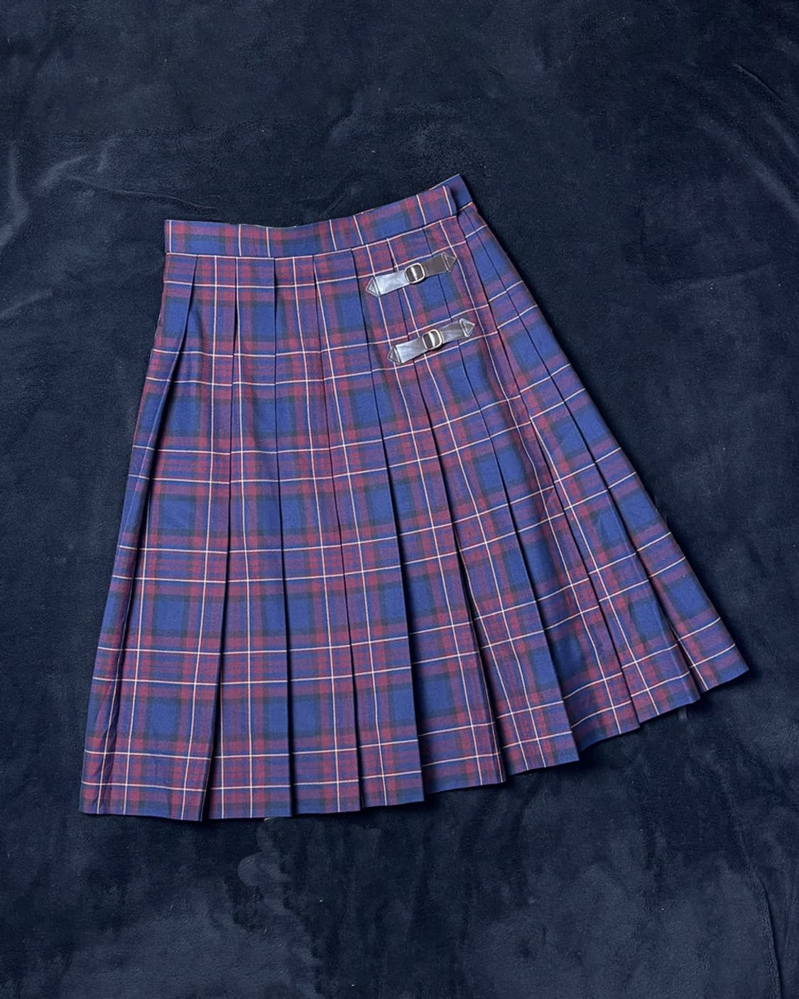일본빈티지 레드 체크 버클 미디 스커트 상품이미지1
