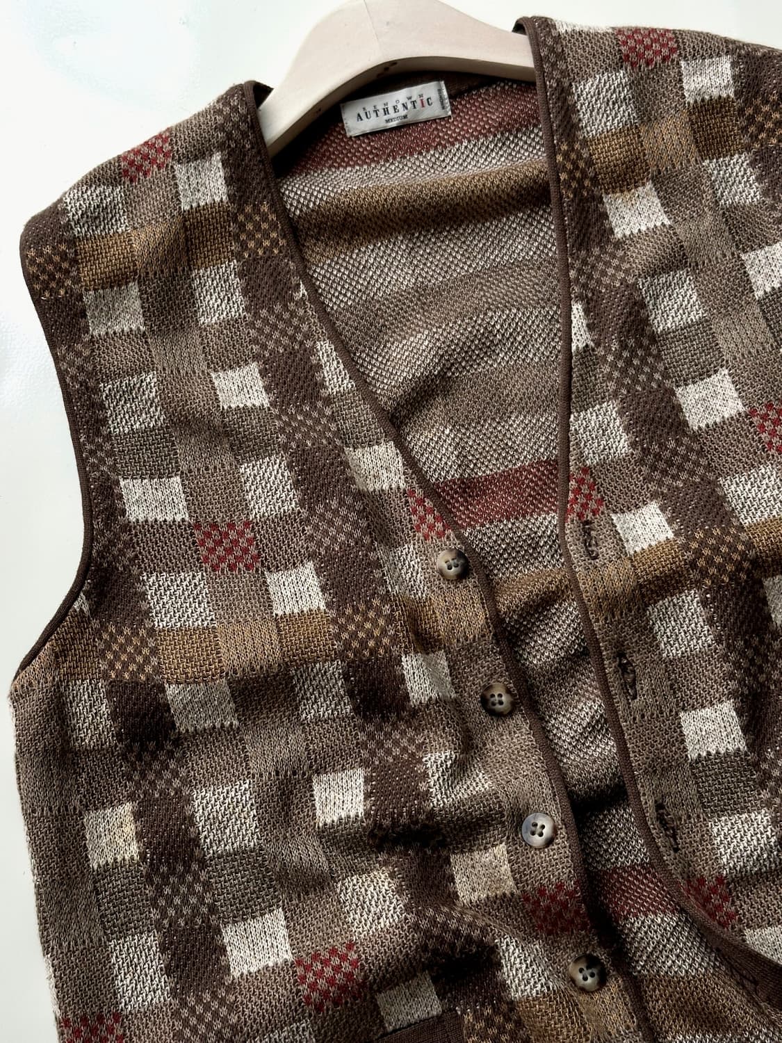 Linen blend square pattern knit vest 상품이미지1