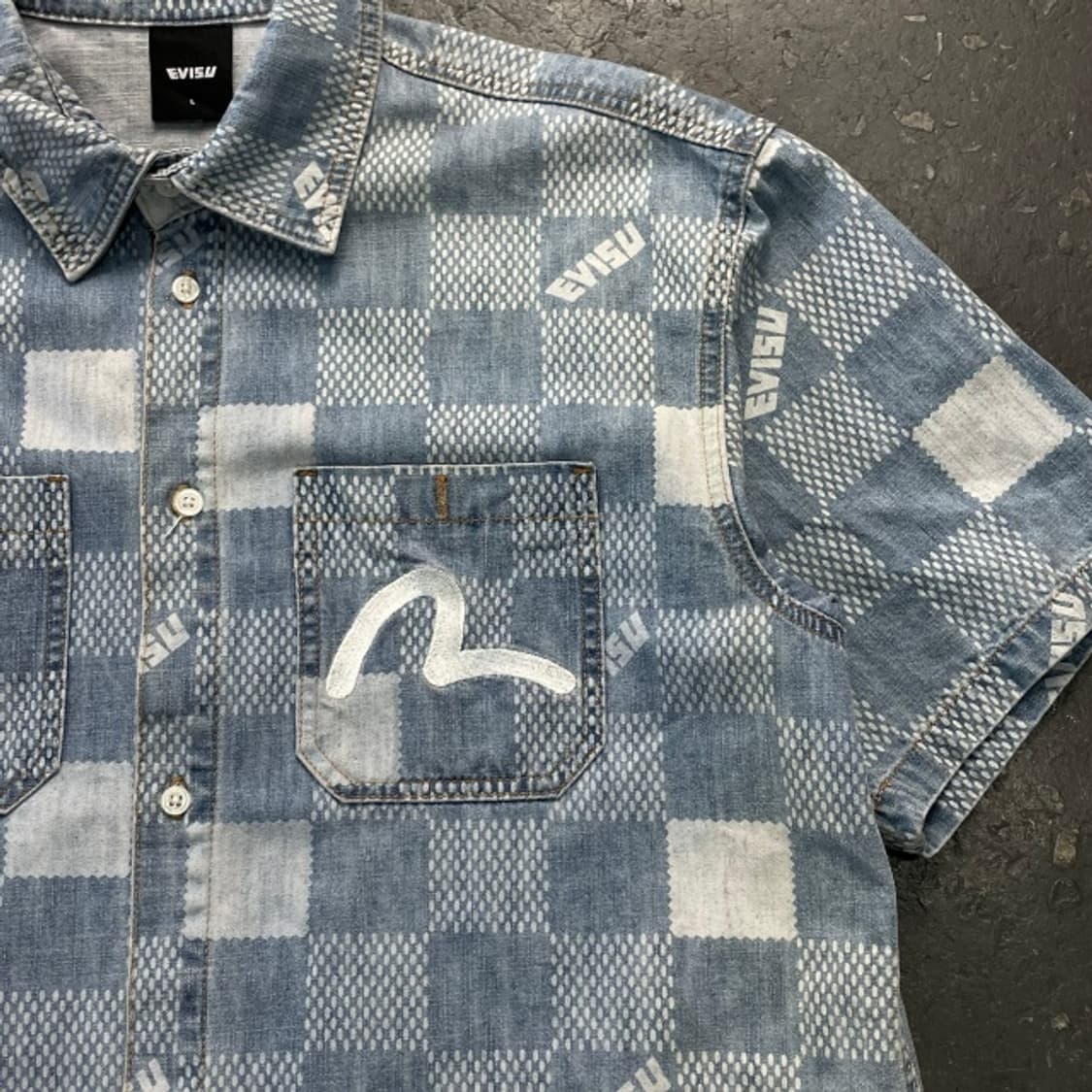 100 에비수 빅로고 패치워크 데님 셔츠  상품이미지2