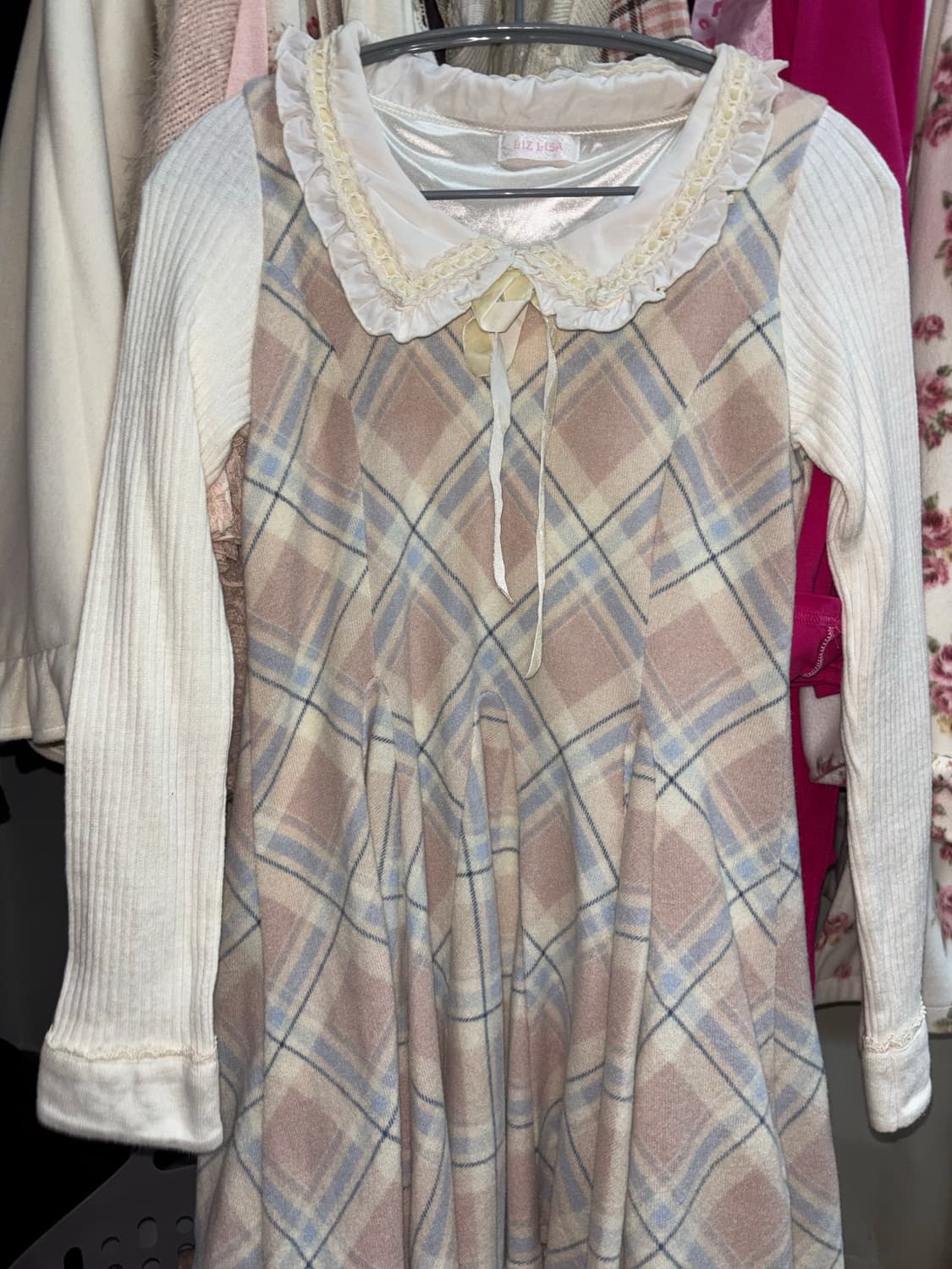 리즈리사 라떼갸루 히메갸루 체크 리본 미니원피스 상품이미지3