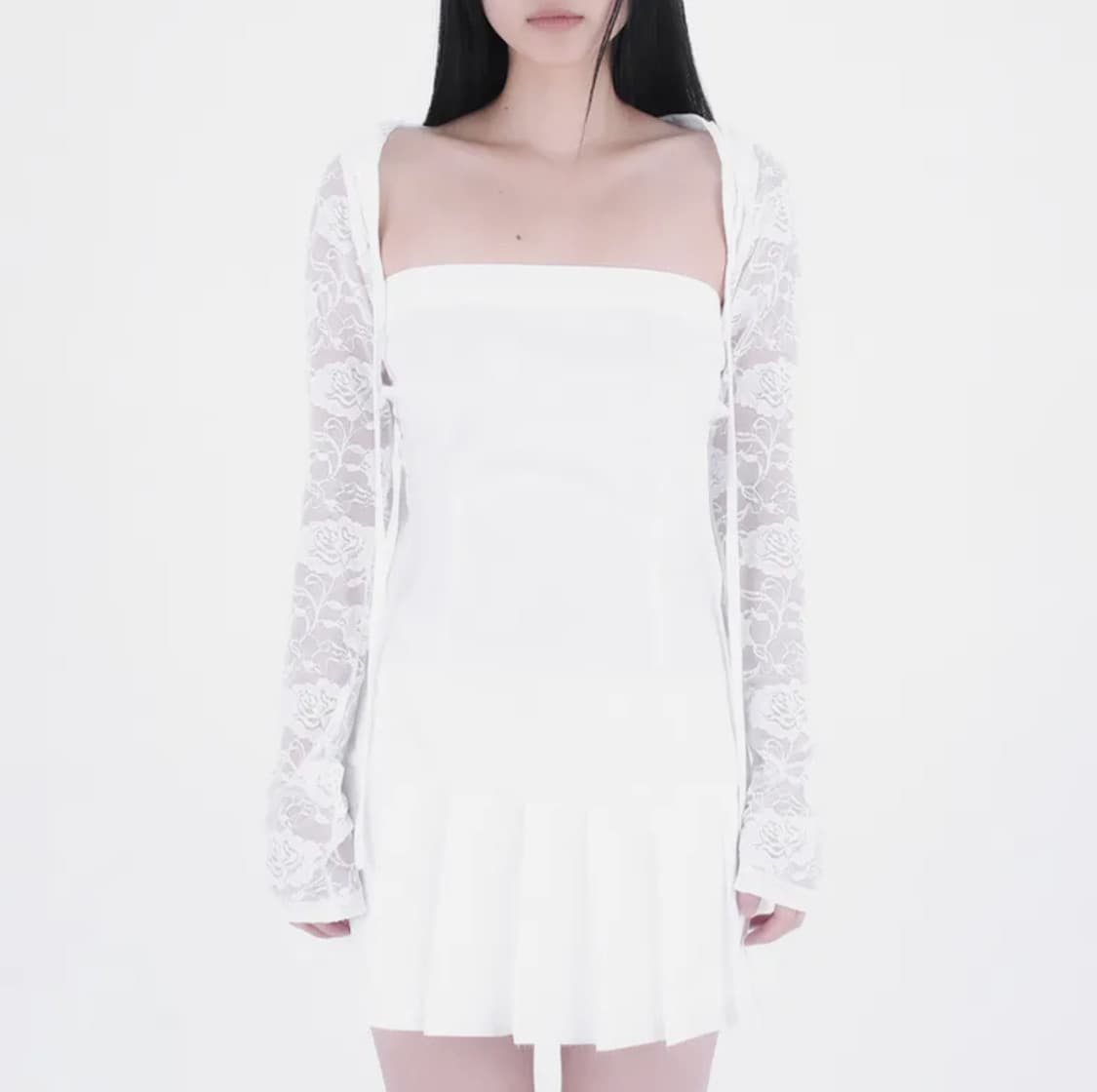 Taae 태 레이스 후디 볼레로 가디건 002 화이트 상품이미지2