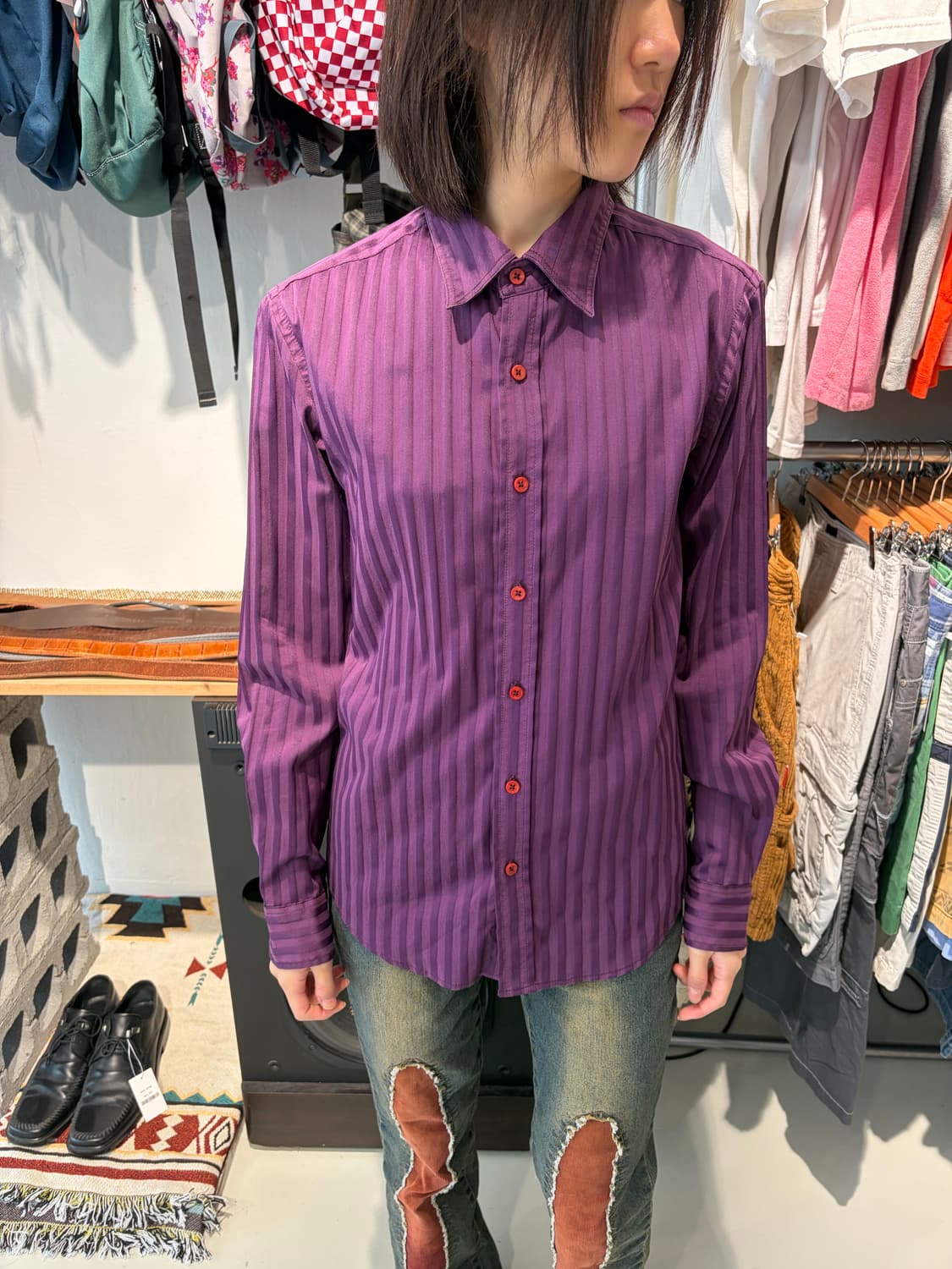 May&pole 퍼플 스트라이프 셔츠 M 상품이미지2