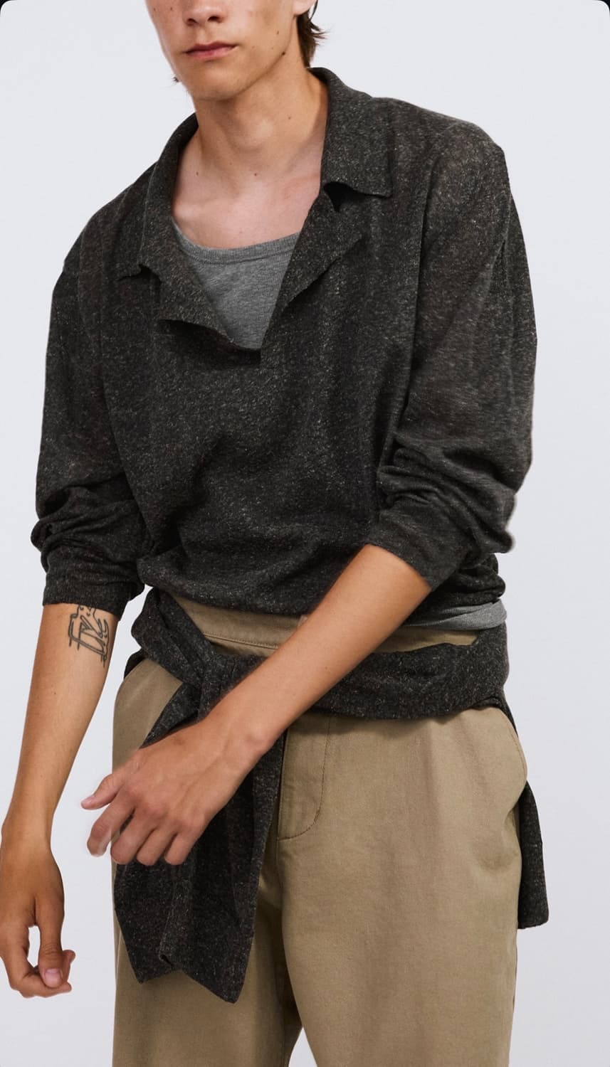 렉토 26SS 린넨 리넨 폴로 탑 카라 니트 차콜 그레이 상품이미지8