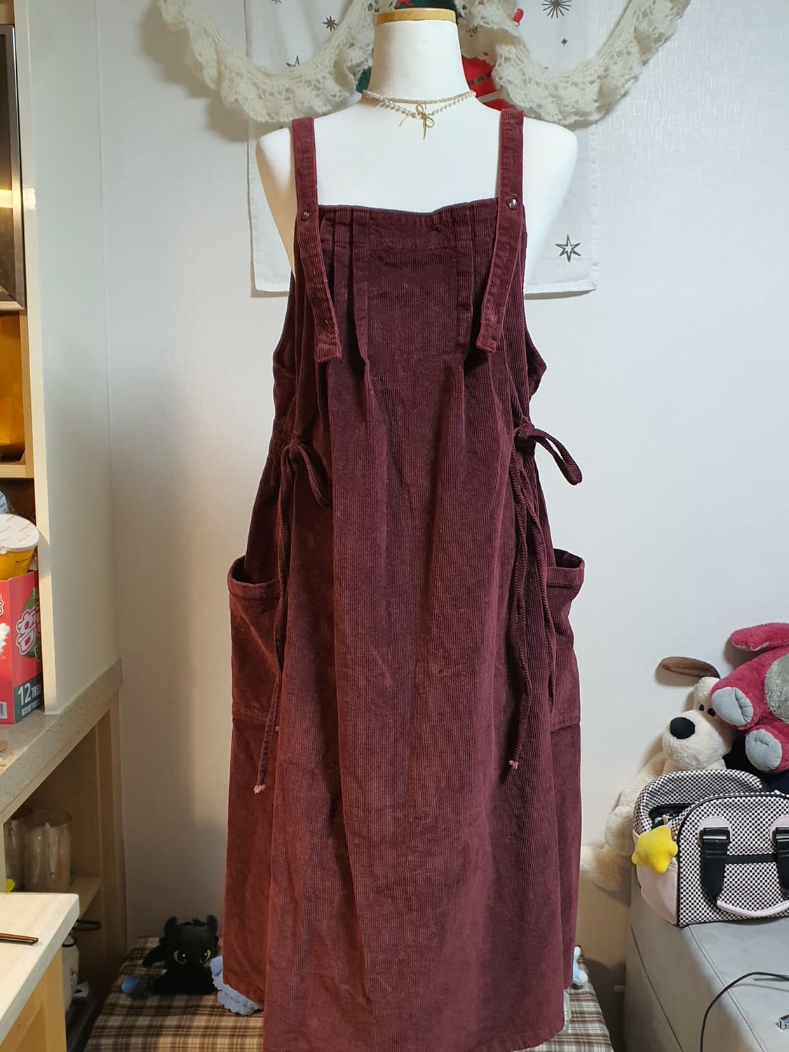 [모리걸] 코듀로이 멜빵 원피스 버건디 상품이미지1