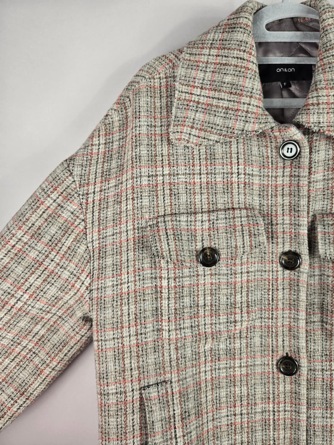 [무료배송]온앤온 F 여성 안감 누빔 울 혼방 체크 코트 상품이미지2