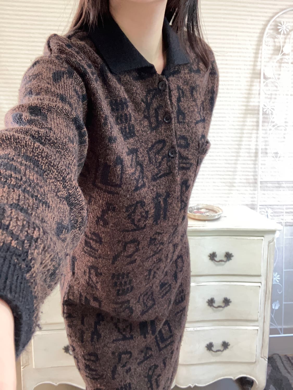 빈티지 브라운 보헤미안 니트 원피스 y2k 스트릿 갸루 펑키 일본빈티지 상품이미지3