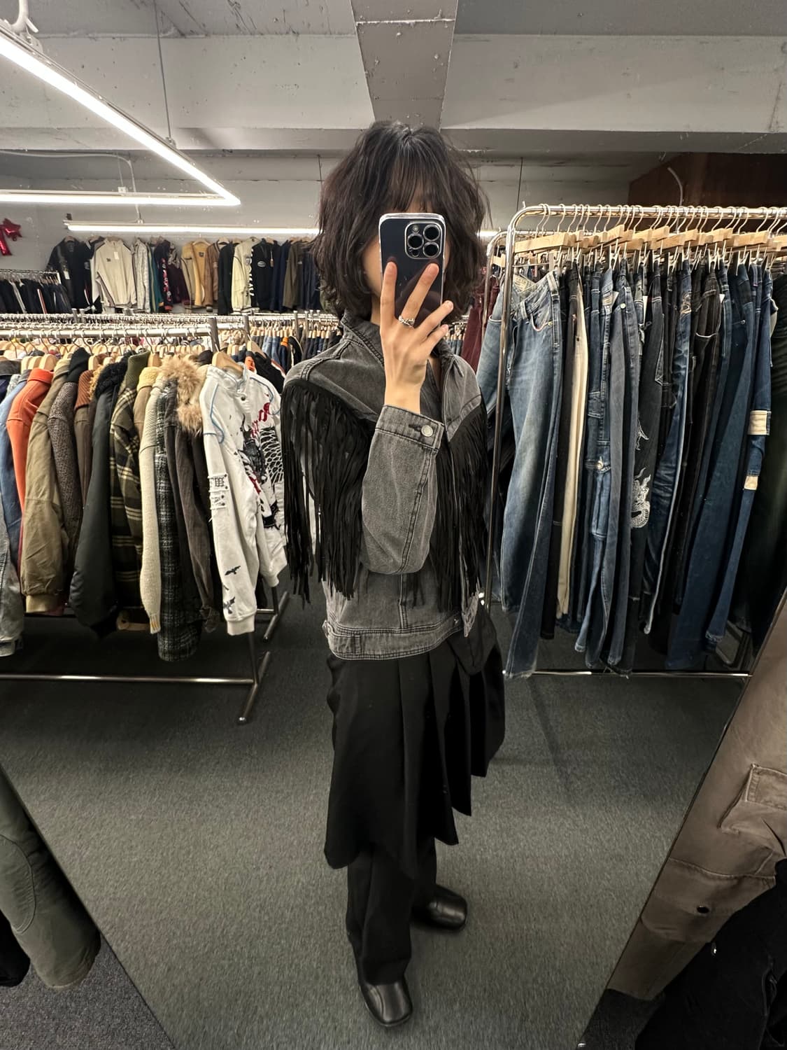 S)VEVERET 빈티지 프린지 흑청 데님 자켓 상품이미지1