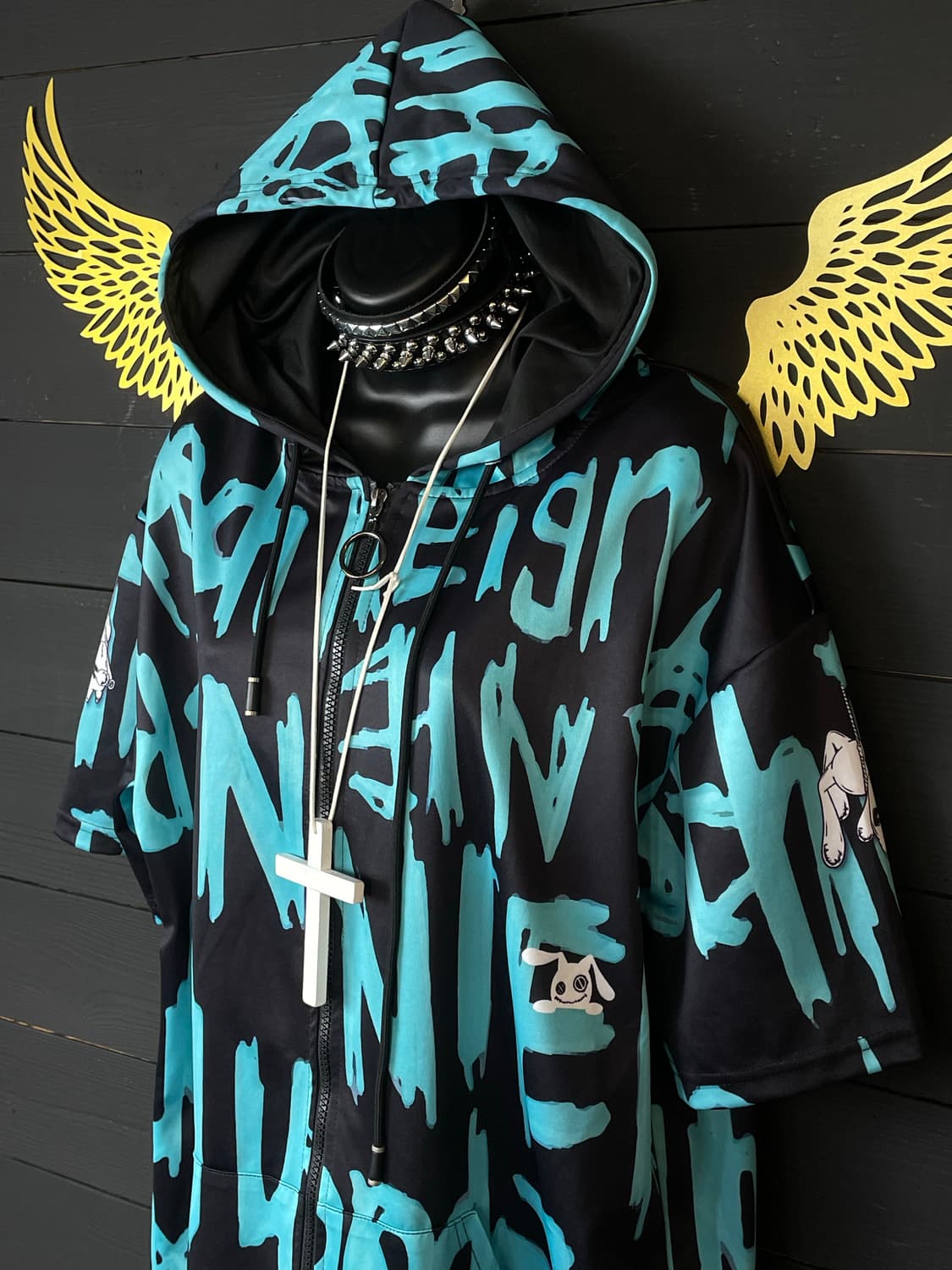 NieR CLOTHING 펑크 민트 빅 레터링 후드집업 상품이미지4