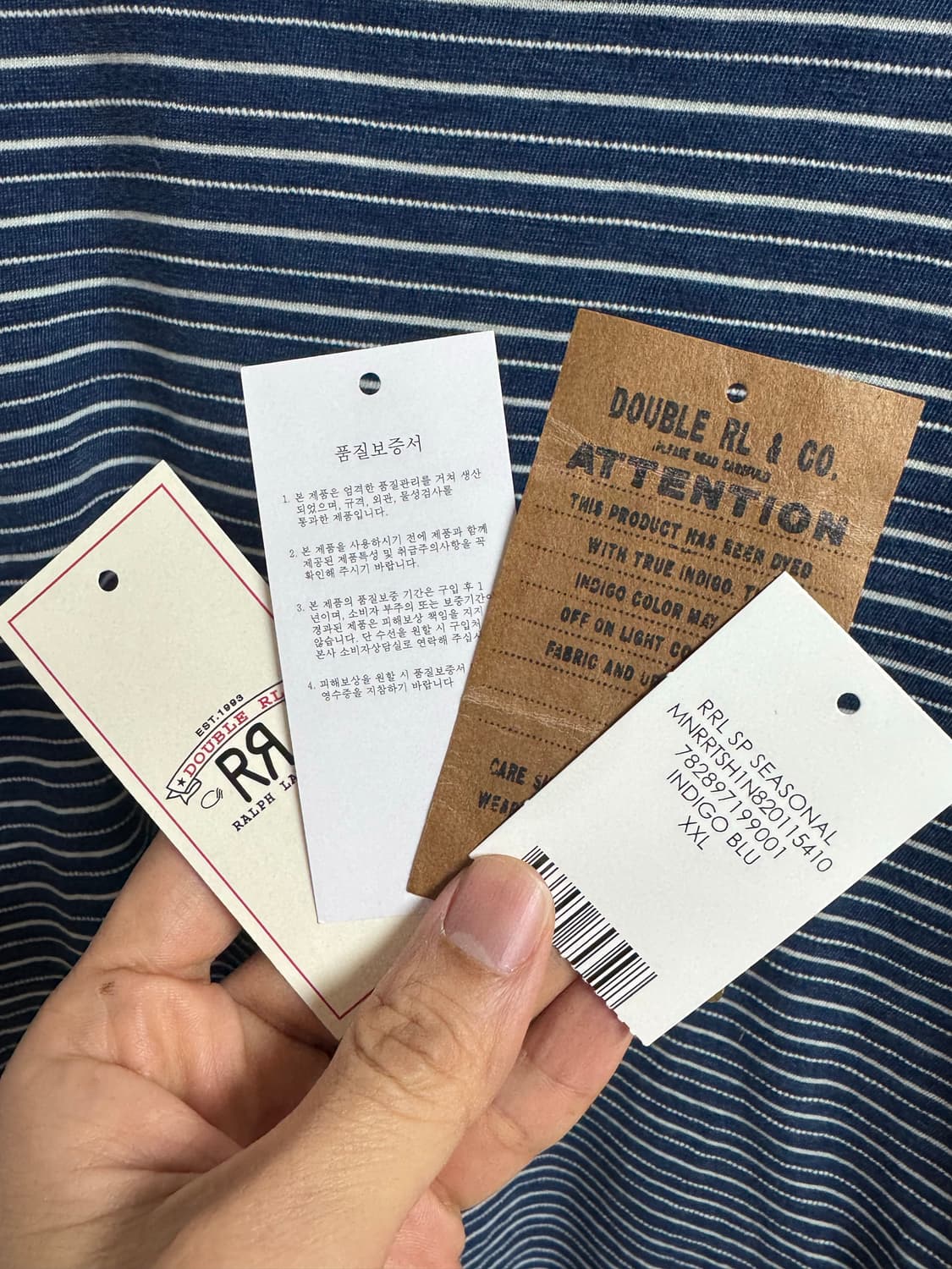 [XXL/새제품급] RRL 인디고 스트라이프 저지 티셔츠 (풀태그 포함) 상품이미지4