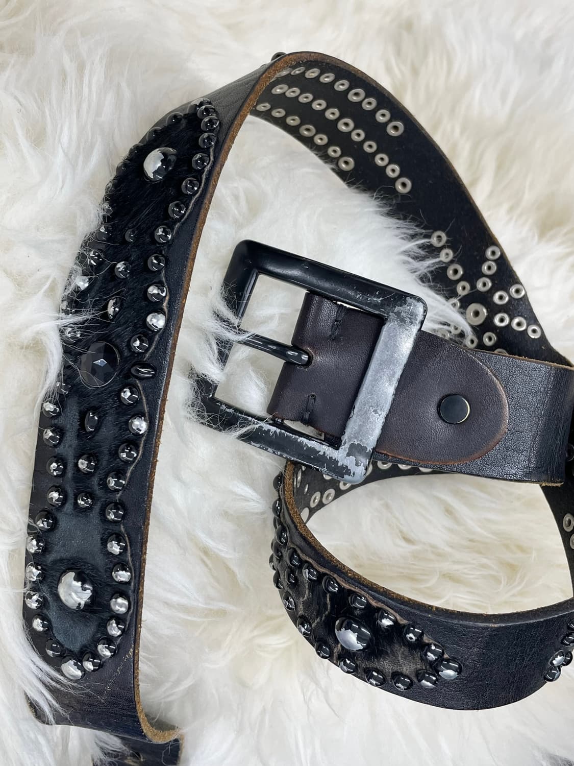 리얼레더 송치 스터드 디테일 버클 벨트 상품이미지2