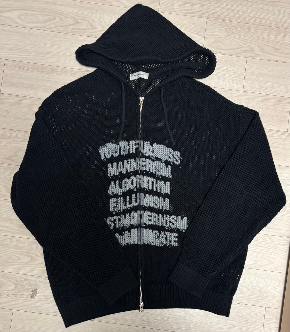 필루미네이트 스프레드 펀칭 니트 후드 집 업 블랙 상품이미지2