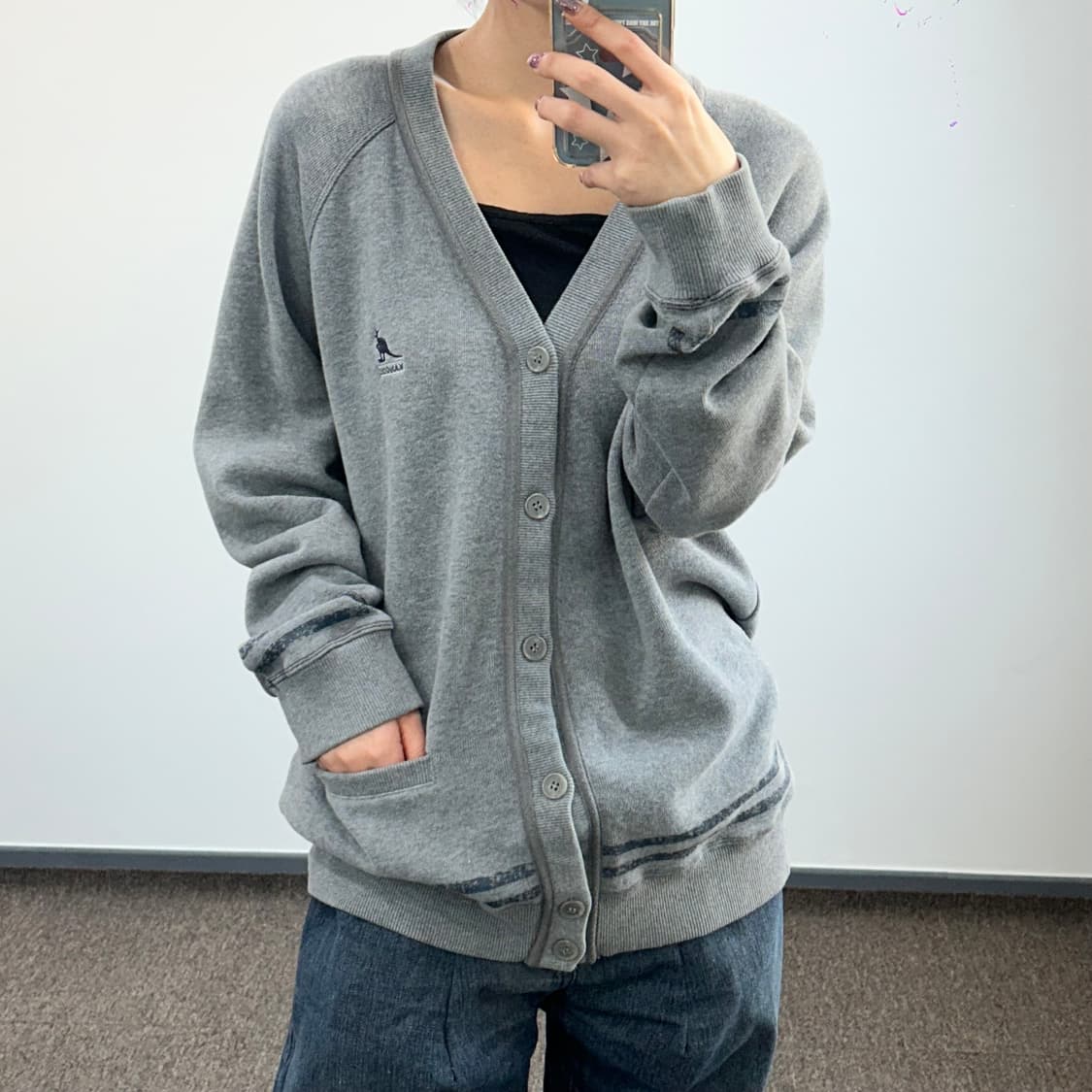 kangol 캉골 그레이 포켓포인트 브이넥 가디건 상품이미지2