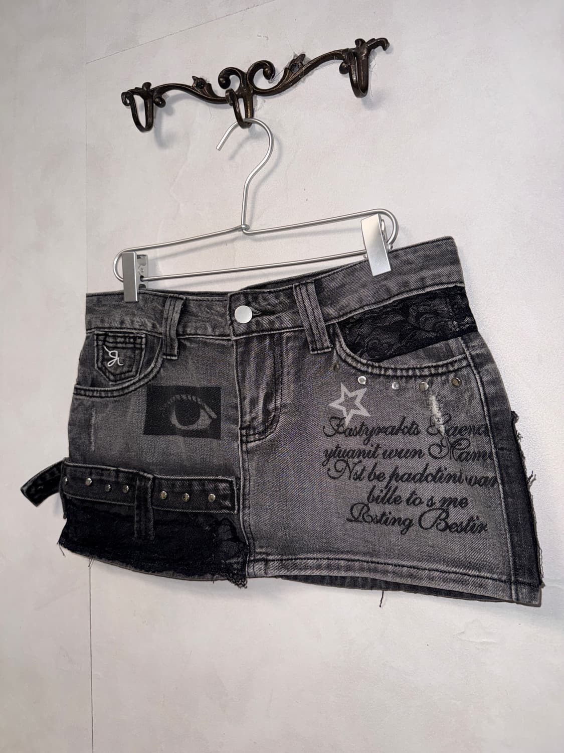 Romwe black denim y2k printing mini sk 상품이미지3