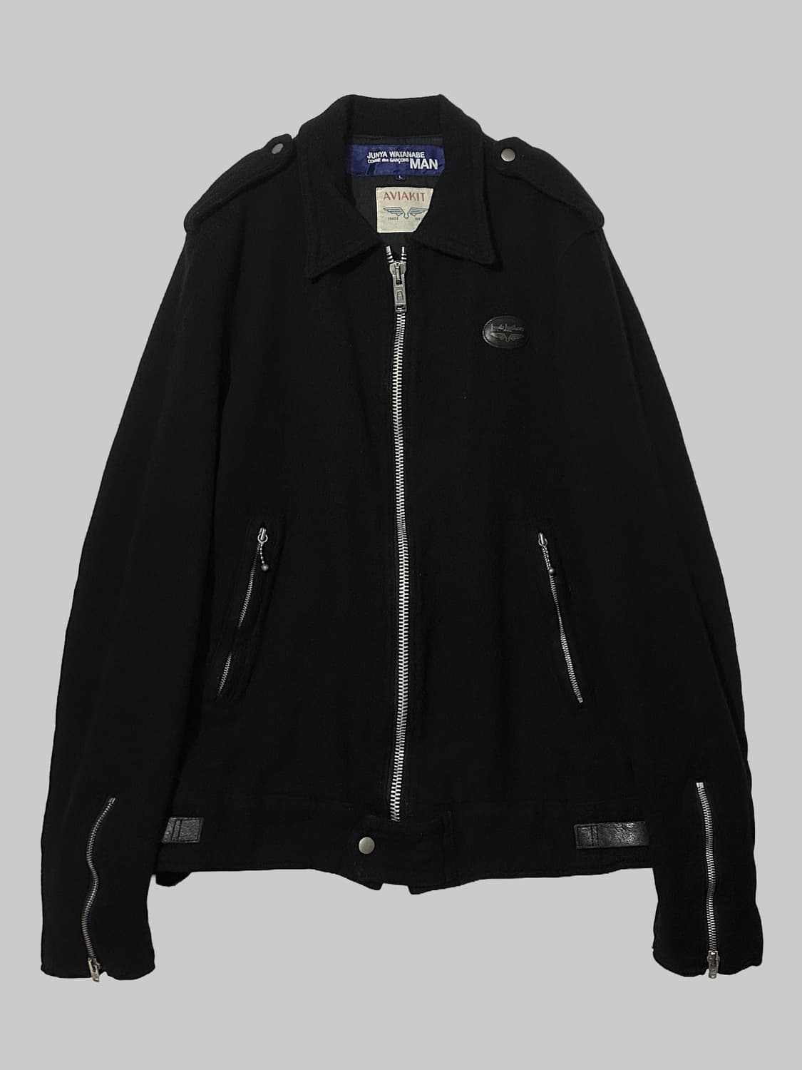 준야 와타나베 루이스 레더 축융 울 라이더 자켓 상품이미지1