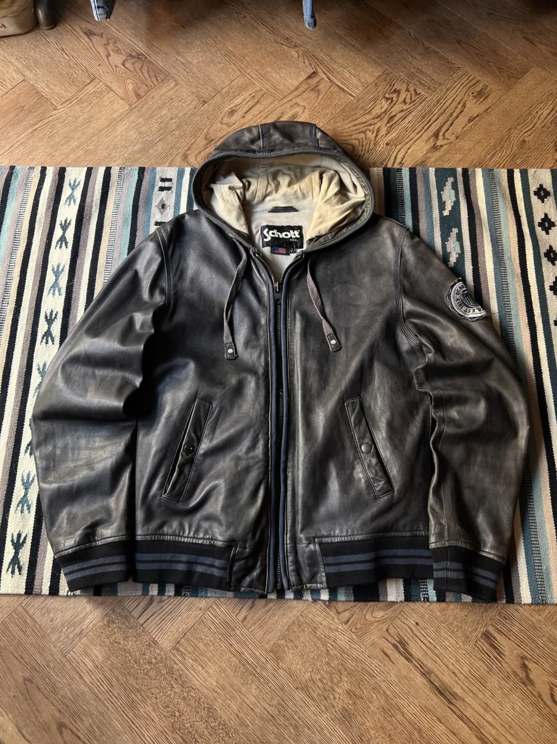 [L]SCHOTT USA 쇼트 램스킨 후드집업 레더 자켓 상품이미지1