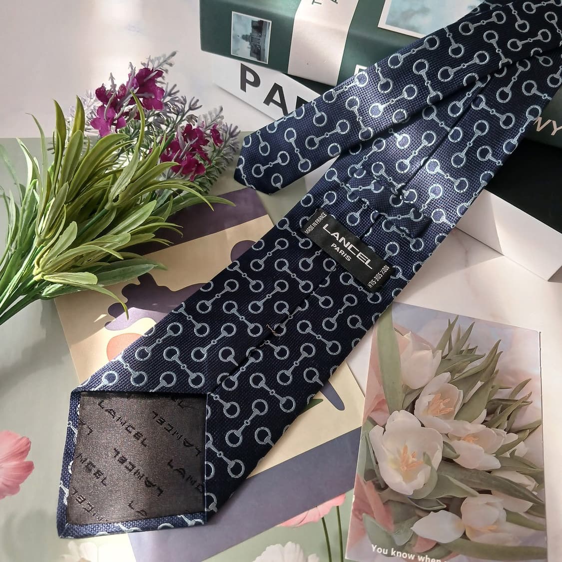 란셀 실크 네이비 체인 패턴 넥타이 9.6cm A등급 E719
 상품이미지5