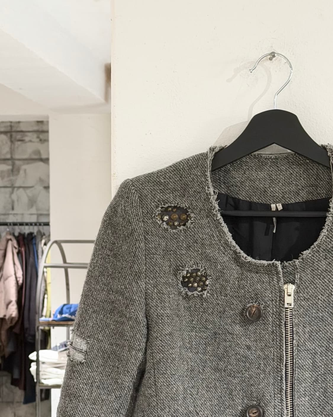 이로 그레이 트위드 오픈 프론트 자켓 상품이미지2