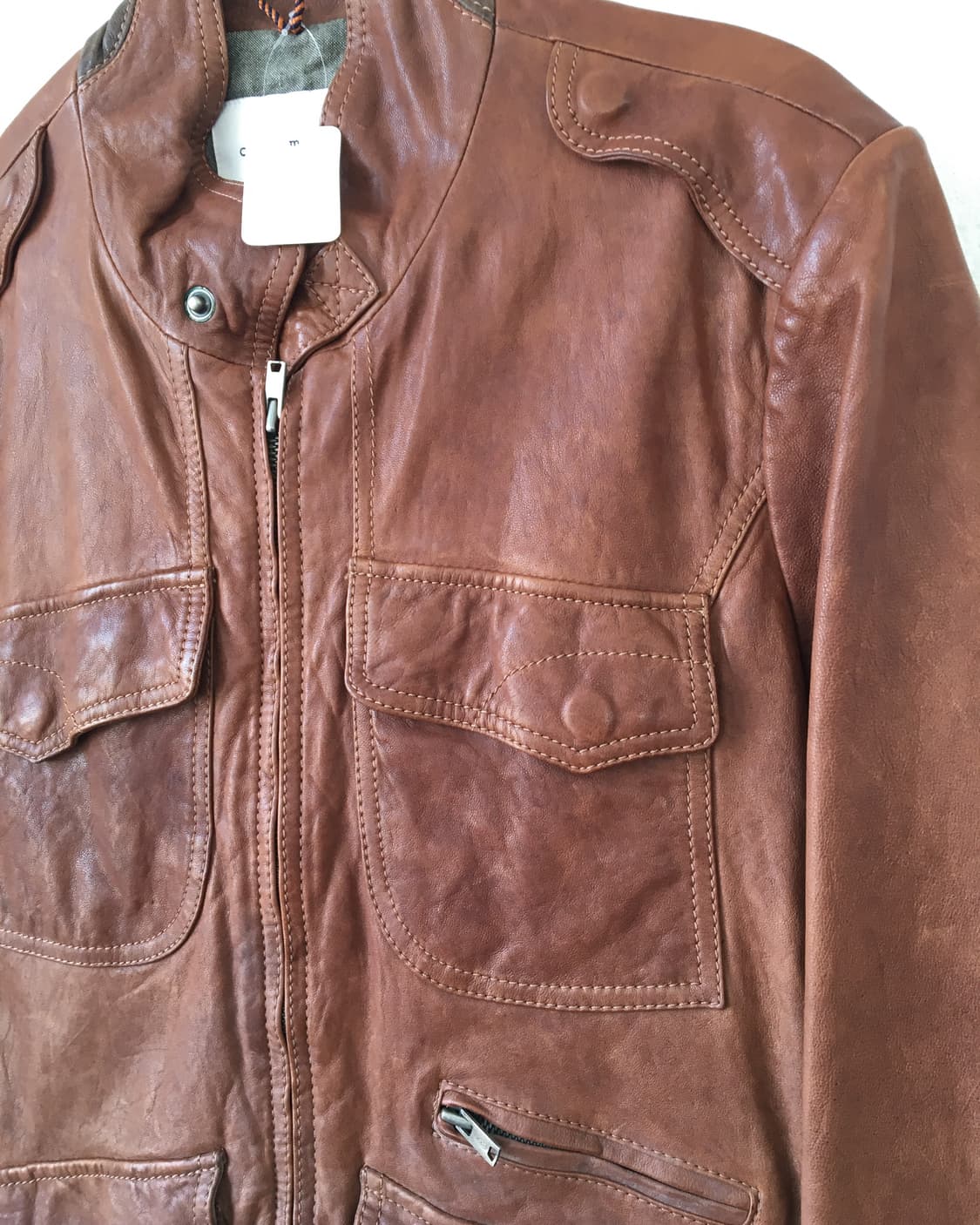 High neck multi pocket lamb leather jack 상품이미지6