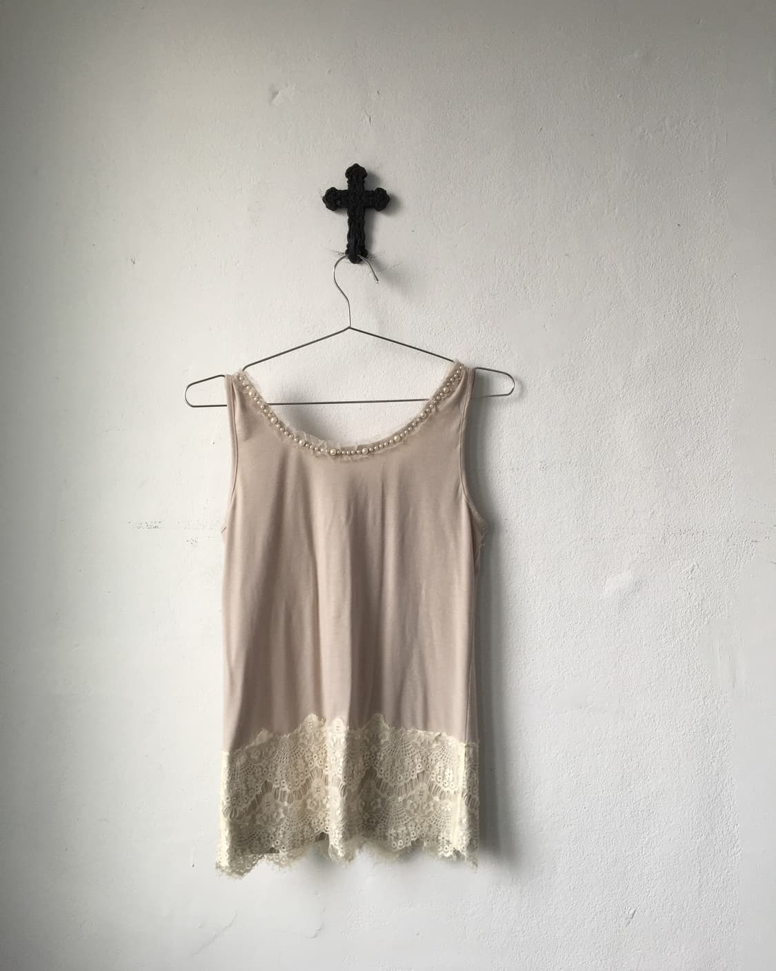 axes femme beige Lace trimming sleeveles 상품이미지3