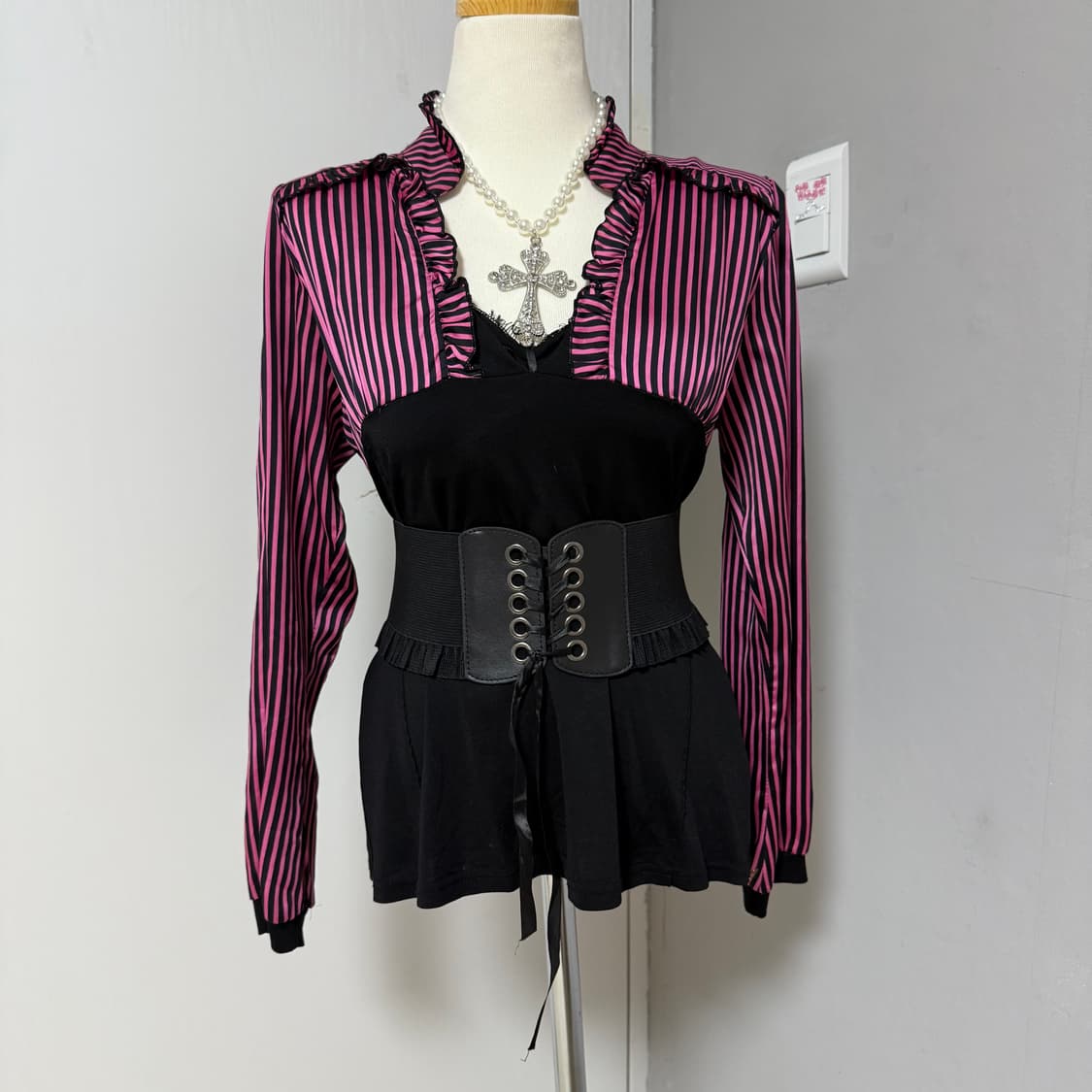 갸루 펑크 스트라이프 블라우스  상품이미지3
