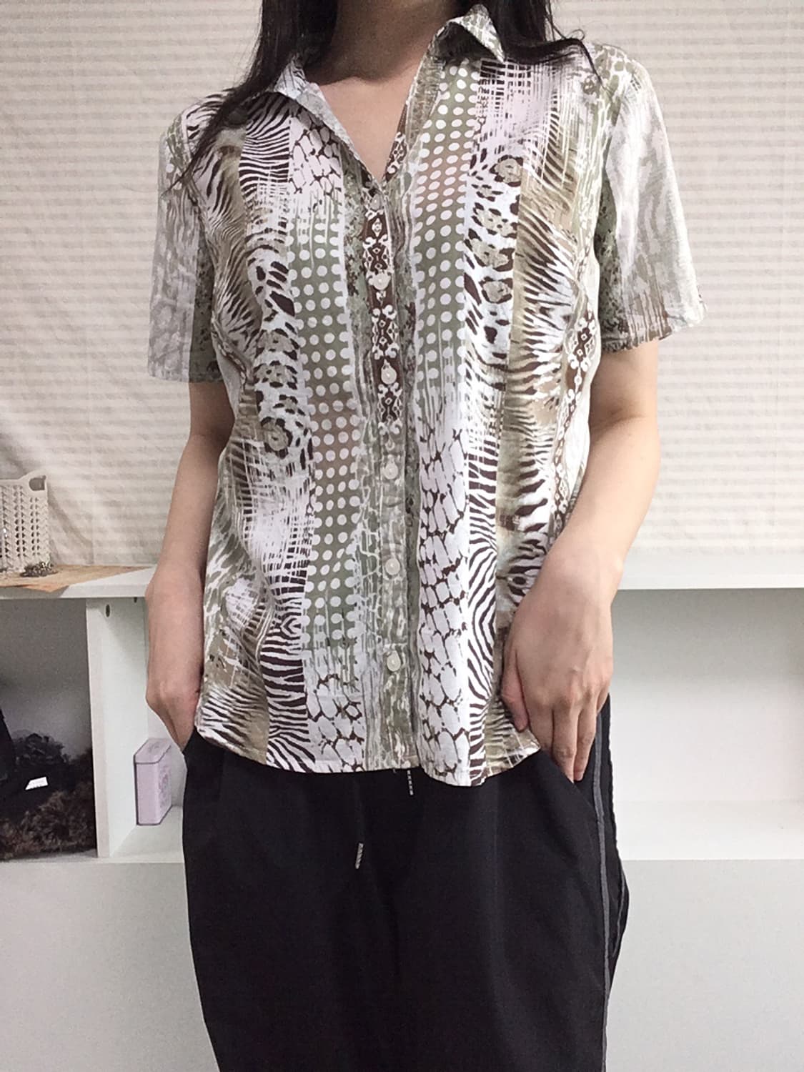 jpn vintage 그린 반팔 셔츠 도트 프린팅 y2k 스트릿 일본빈티 상품이미지2