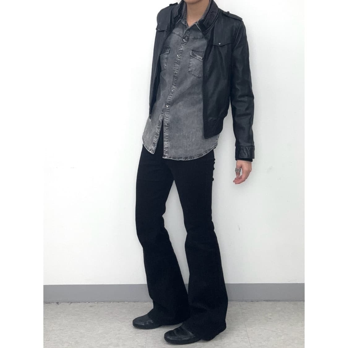 빈티지 흑청 데님 셔츠 상품이미지4