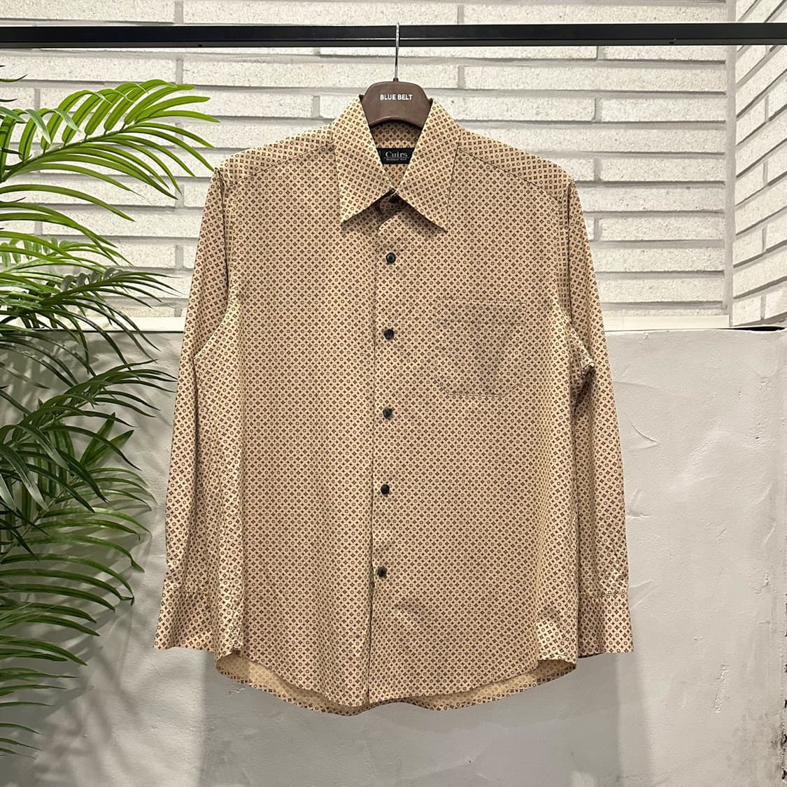 JPN VINTAGE 긴팔 셔츠 모노그램 패턴 원포켓 디테일 베이지 상품이미지2