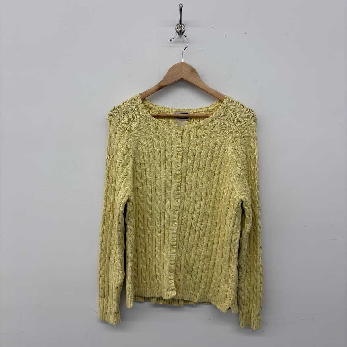 L.L.Bean 꽈배기 니트 가디건 옐로우 여성 XL 상품이미지1