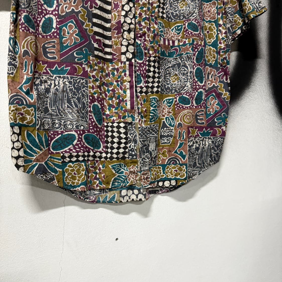 VTG 빈티지 에스닉 페이즐리 풀 패턴 코튼 반팔 셔츠 상품이미지4