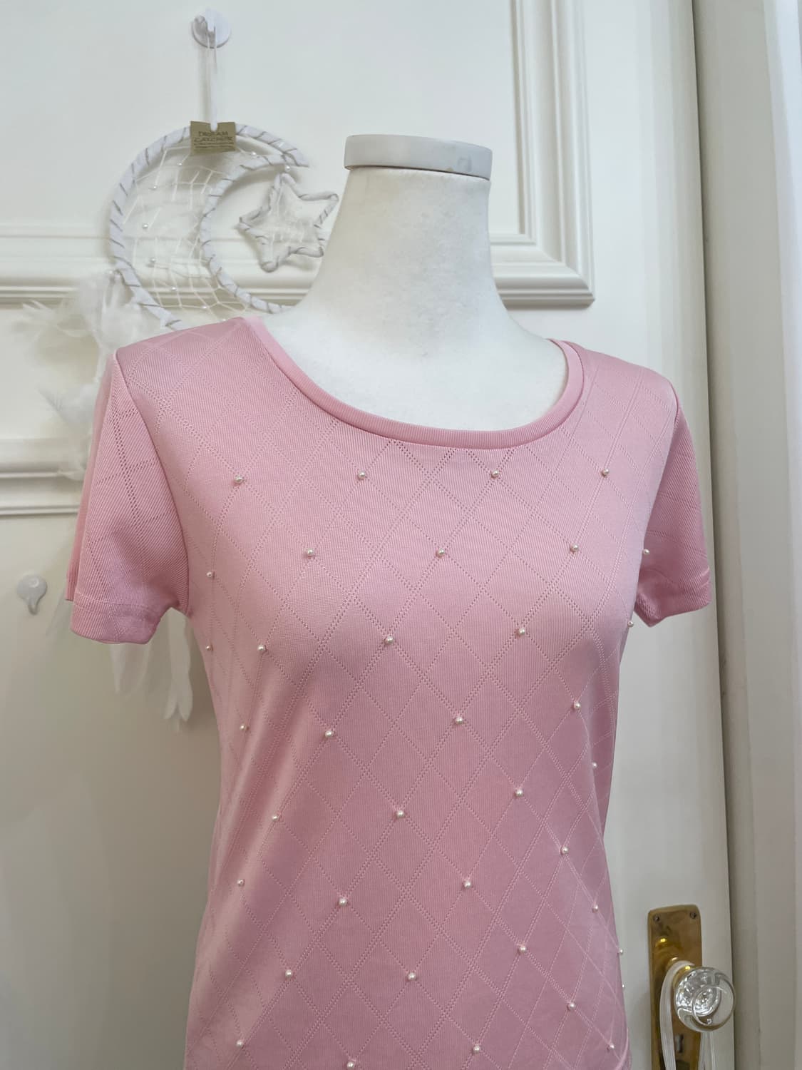 pink pearl point argyle top(size-M) 상품이미지5